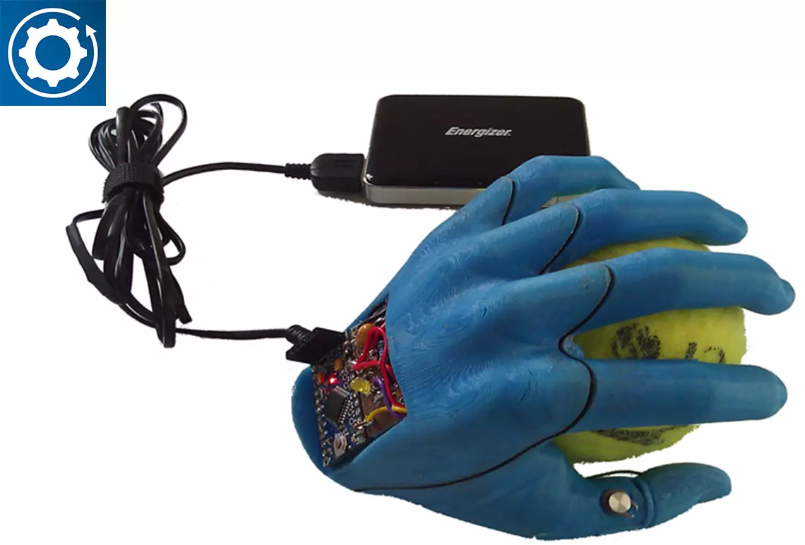 Hand prosthesis with power supply unit and integrated electronics.