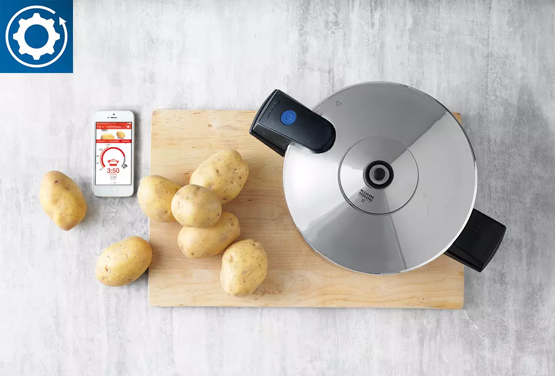 Der Dampfkochtopf Duromatic Comfort sendet seine Temperaturdaten über Bluetooth Low Energy an eine App. Diese gibt dem Koch Anweisungen für eine perfekt gelungene Mahlzeit.