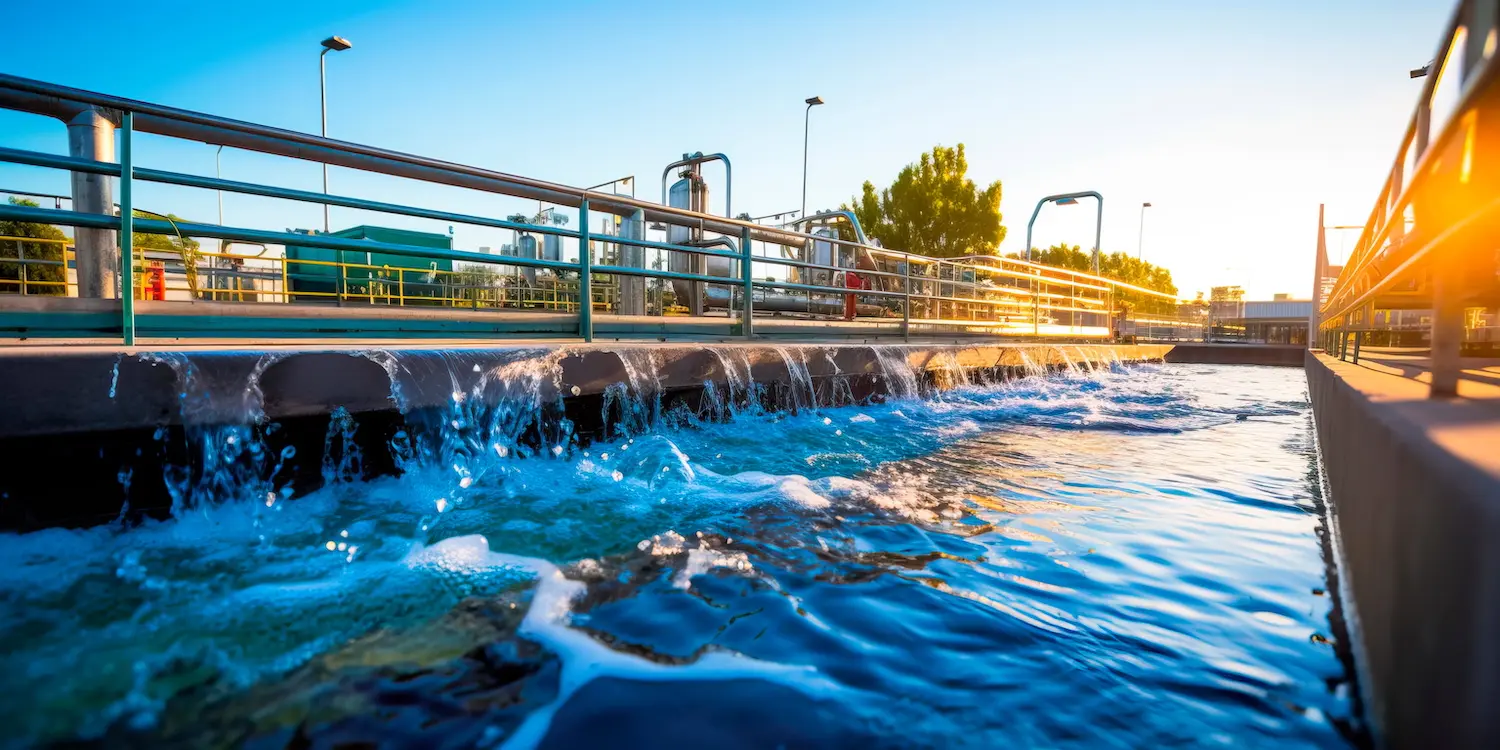 Industrial wastewater treatment plant purifying water before it is discharged. Generative Ai