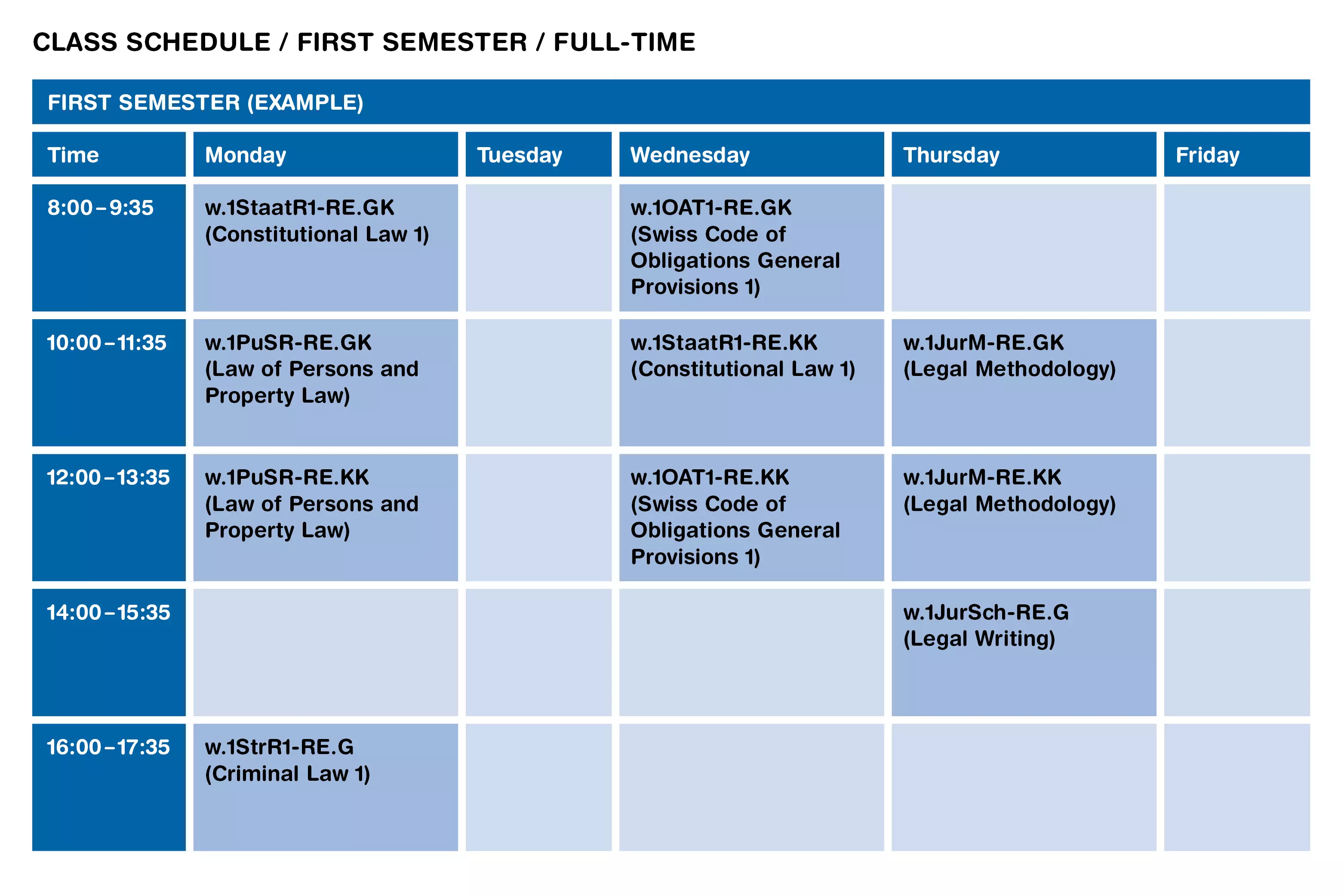 Example Schedule Full-time Applied Law