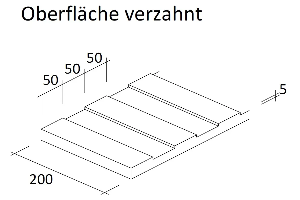 Verzahnte Fugenoberfläche zur Übertragung der Schubspannungen zwischen der CPC-Platte und dem Ortbeton (Masse in mm)