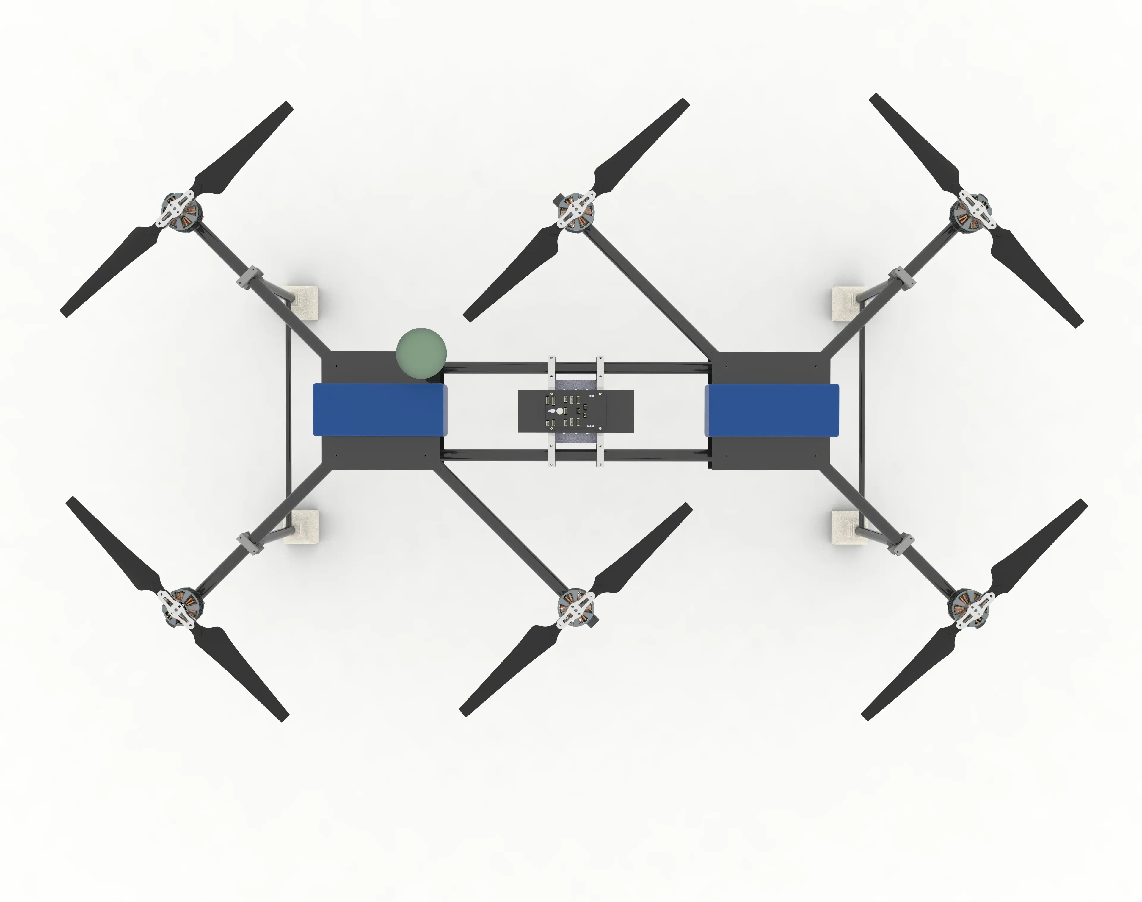 Das Grundgerüst des Hexacopters führt jeweils drei Motoren zusammen und verbindet diese beiden Punkte miteinander.