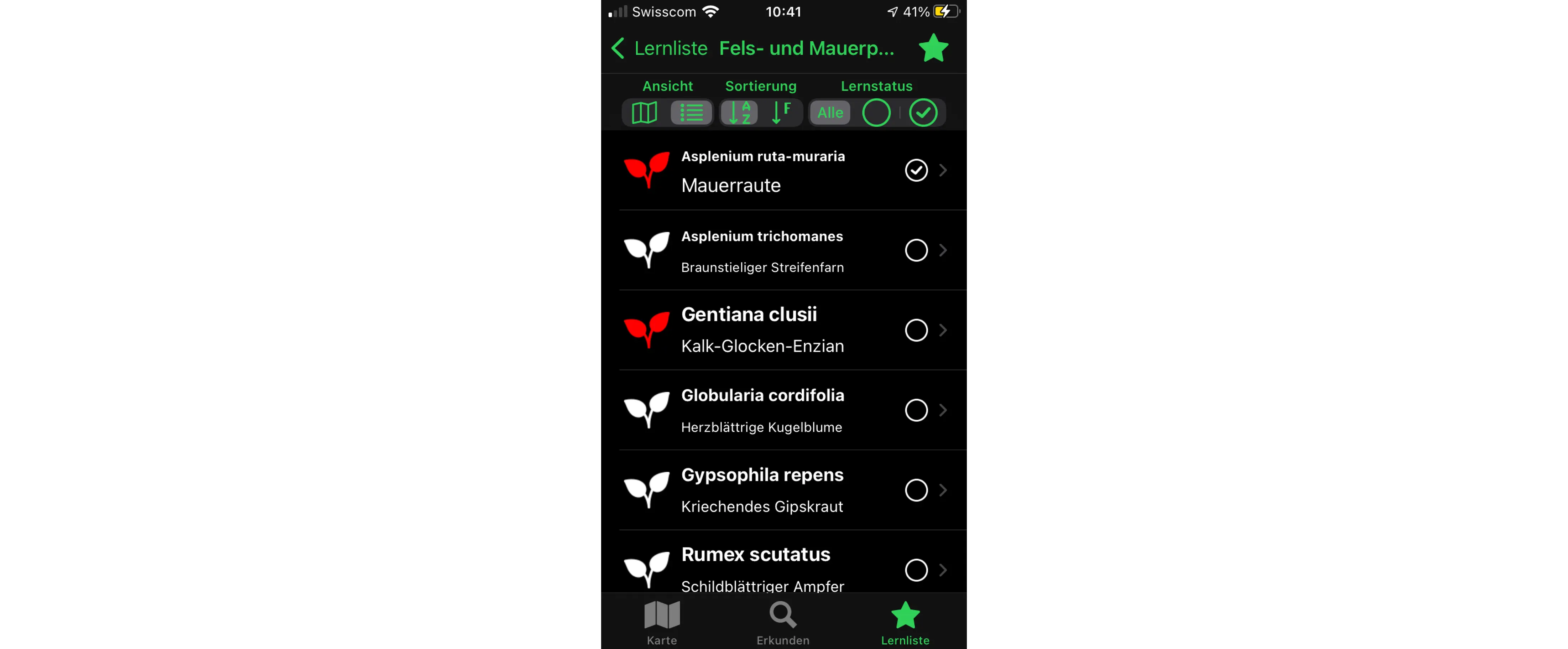 Ein Screenshot aus der App "Grüental Flora und Fauna"