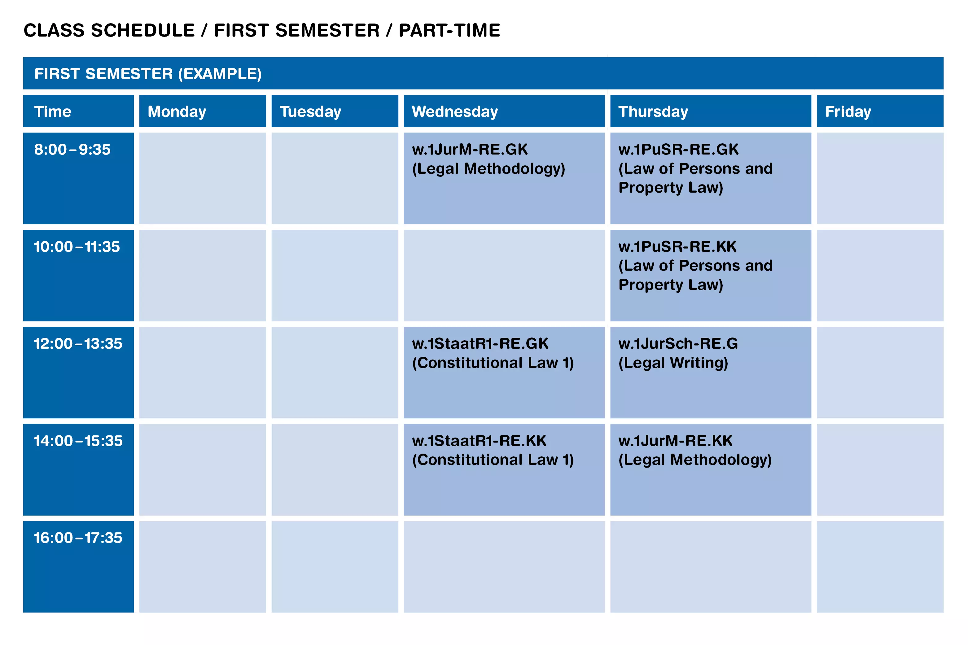 Example Schedule Part-time Applied Law