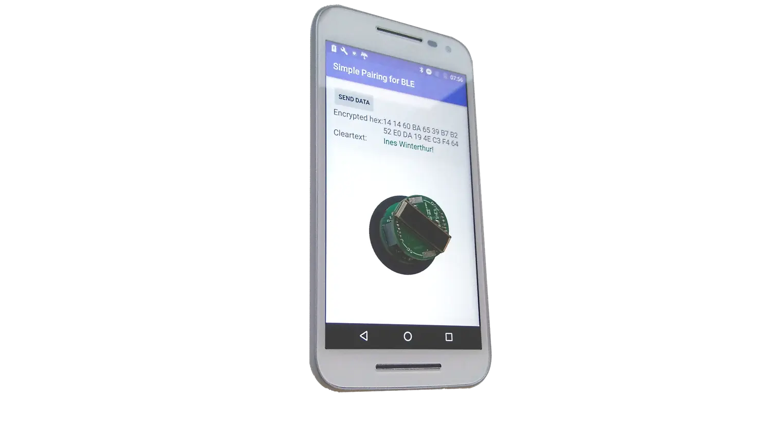 Smartphone with the application Simple Pairing for BLE