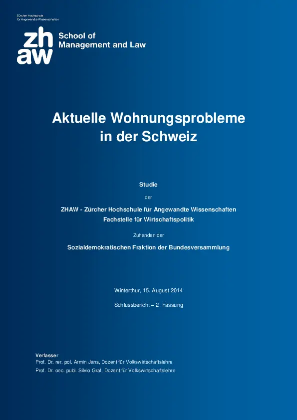 Bild der Studie Aktuelle Wohnungsprobleme in der Schweiz